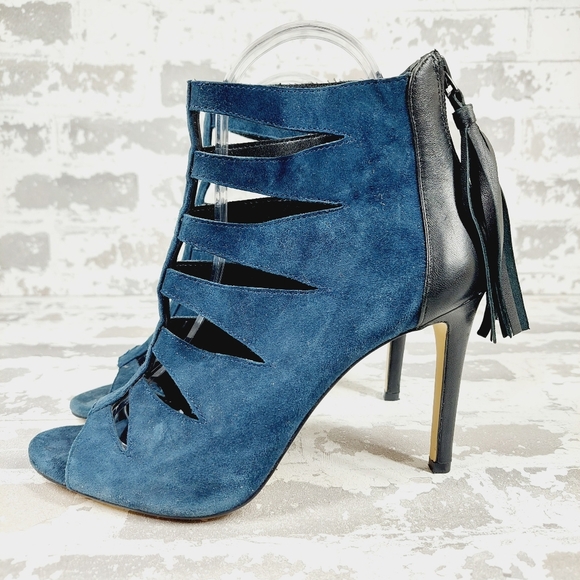 Lord & Taylor Shoes - Lord & Taylor Florynce Blue Suede Zip Up Caged Heels i79